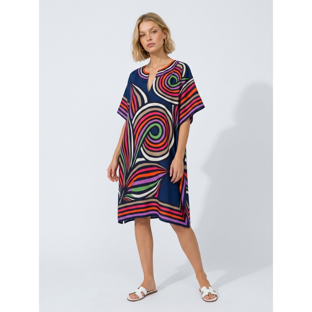 Trina Turk Multicolor Swirl Print Kaftan silk in Blue - Picture 2 of 6